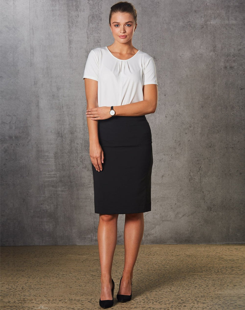 Winning Spirit -Women's Poly/Viscose Stretch Stripe Mid Length Lined Pencil Skirt-M9472