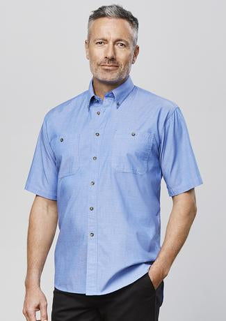 Biz Collection Mens Wrinkle Free Chambray Short Sleeve Shirt   Sh113 - Star Uniforms Australia
