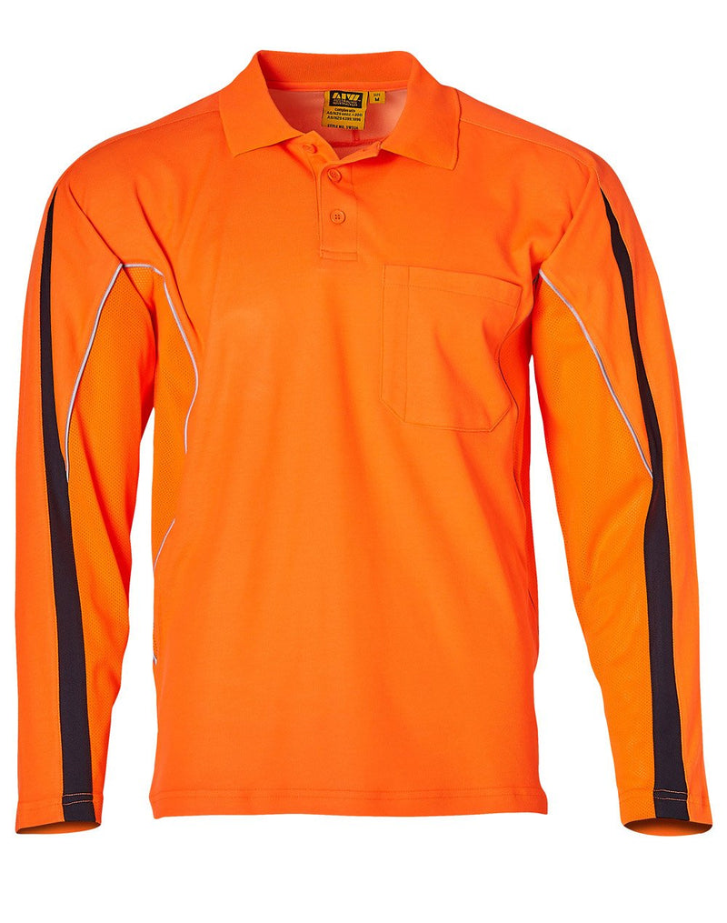Winning Spirit-Mens' Hi-Vis Legend Long Sleeve Polo With Reflective Piping-SW33A