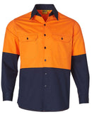 Winning Spirit-Hi-Vis Two Tone Cool-Breeze Long Sleeve Cotton Work Shirt-SW58