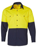 Winning Spirit-Hi-Vis Two Tone Cool-Breeze Long Sleeve Cotton Work Shirt-SW58