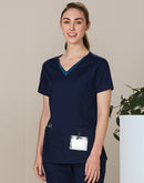 M7660 Ladies V-Neck Contrast Trim Scrub Top
