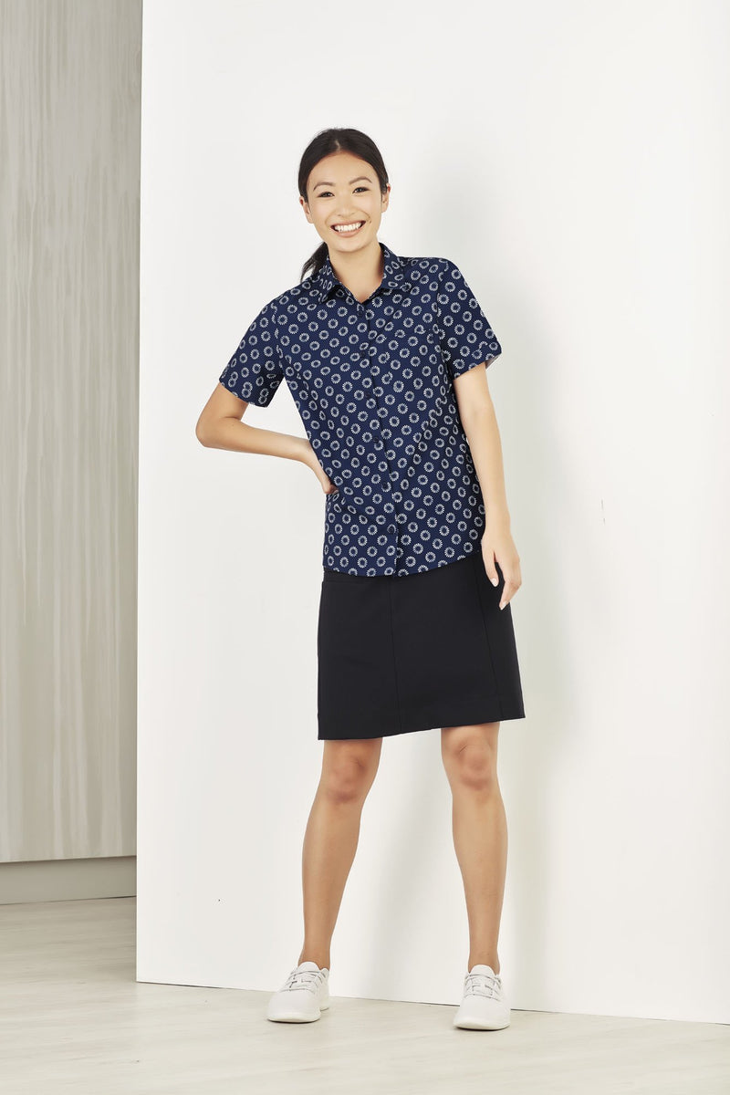 Biz Care Womens Easy Stretch Daisy Print Short Sleeve Shirt Cs948Ls - Star Uniforms Australia