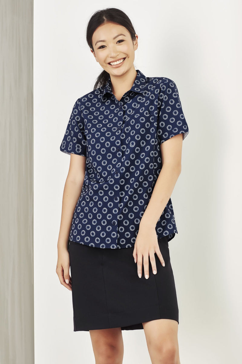 Biz Care Womens Easy Stretch Daisy Print Short Sleeve Shirt Cs948Ls - Star Uniforms Australia