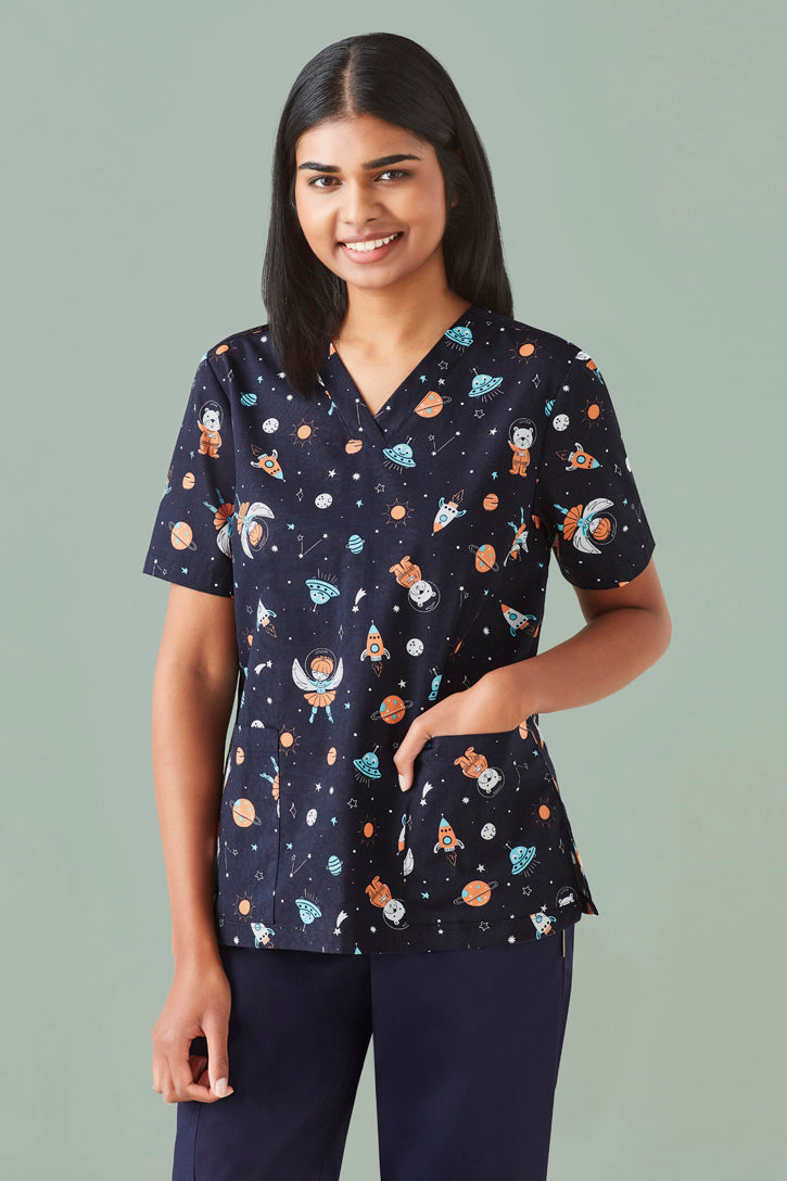Biz Care-Womens Space Party Scrub Top -CST148LS