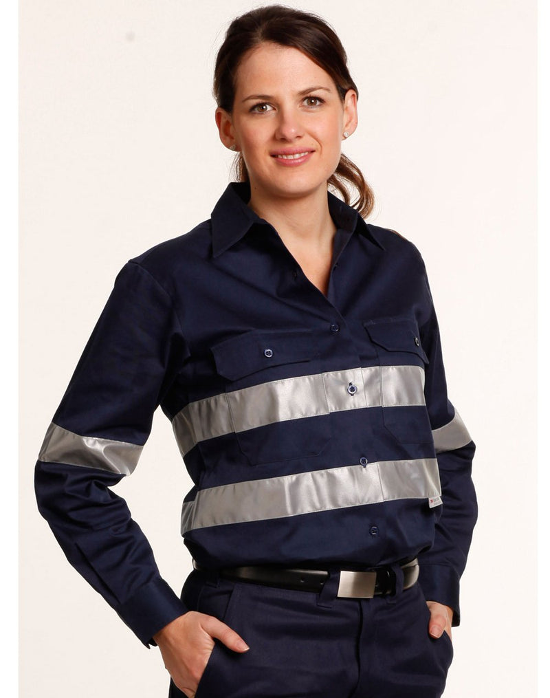 Winning Spirit-Womens Cotton Drill Work Shirt With 3m Tapes -WT08HV