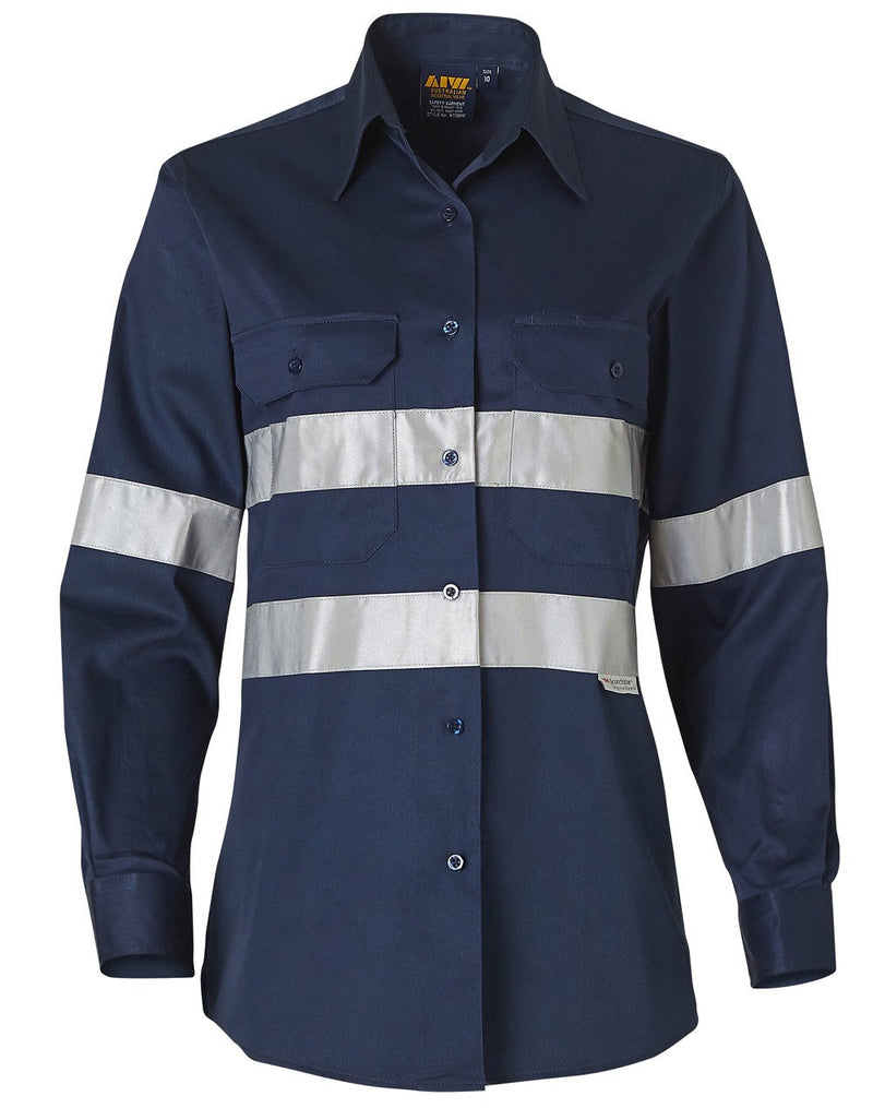 Winning Spirit-Womens Cotton Drill Work Shirt With 3m Tapes -WT08HV