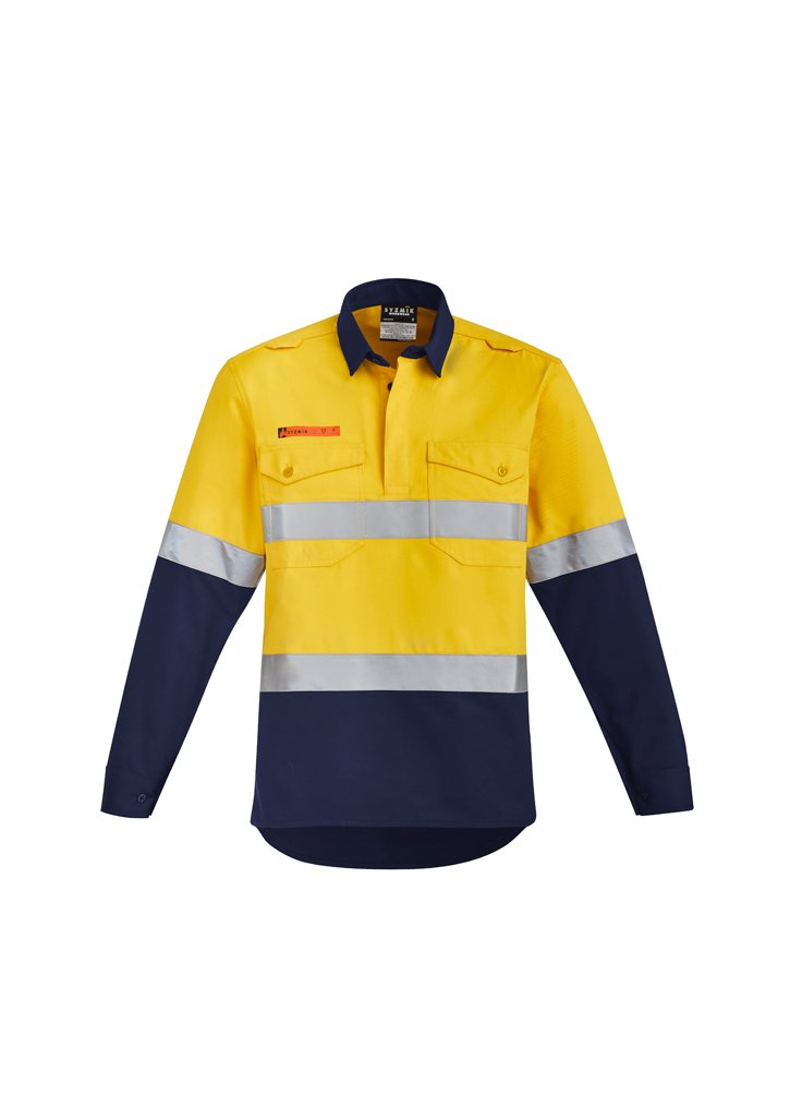 Syzmik Mens Orange Flame Hrc 2 Hoop Taped Closed Front Spliced Shirt Zw143 - Star Uniforms Australia