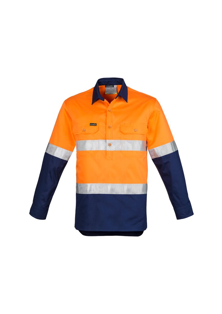 Syzmik Mens Hi Vis Closed Front L/S Shirt - Hoop Taped Zw550 - Star Uniforms Australia