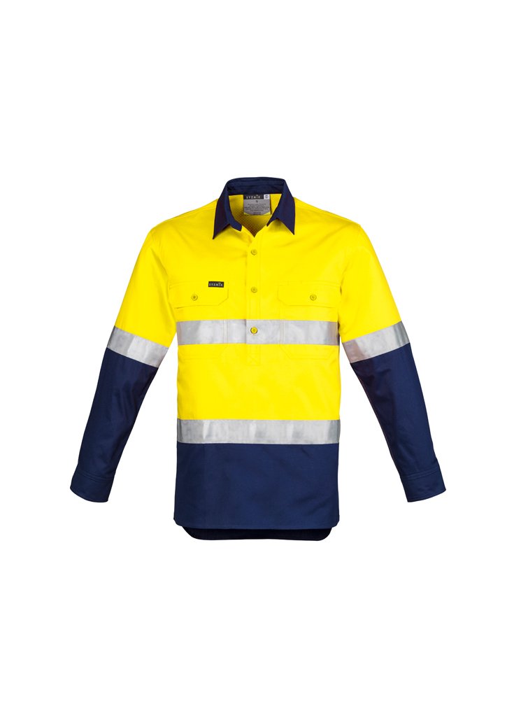 Syzmik Mens Hi Vis Closed Front L/S Shirt - Hoop Taped Zw550 - Star Uniforms Australia